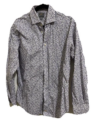 Thomas Dean Men’s Allover print Dress Shirt White Dots Cotton Poplin Large - Image 1 of 4