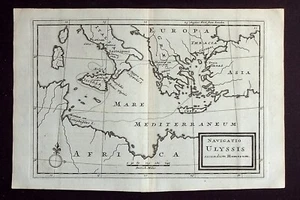 ANCIENT MEDITERRANEAN, VOYAGE OF ODYSSEUS, ULYSSES, antique map, Moll, 1739 - Picture 1 of 4