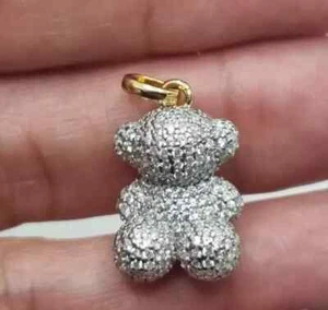 2 kt 14 K Gelbgold plattiert runder Diamant Tous kühner Bär Anhänger 3 kt Laborgefertigt - Bild 1 von 4