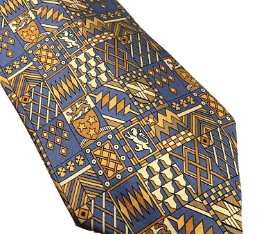 Sulka 100% Silk Men's Necktie, Made In France, Blue, Gold & Tan Lions Crests EUC - Image 1 of 4