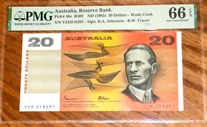 Australia 20 Twenty Dollar 1985 Banknote Pick# 46e PMG Graded 66EPQ UNCIRCULATED - Picture 1 of 4