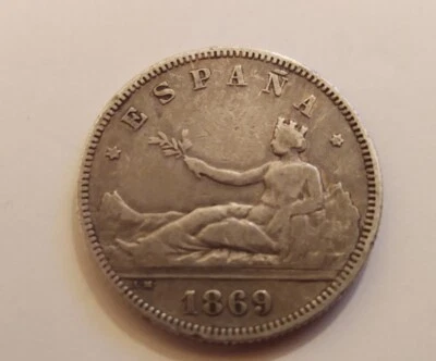 Spain 1869-L M  2 Pesetas Silver Coin  SPAIN  ((B75)) - Image 1 of 3