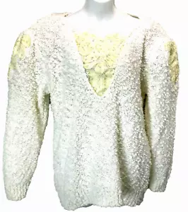 VTG 80s Womens Puffy Sleeve Sweater Cottage Core Ivory Large Bonnie and Bill - Picture 1 of 10