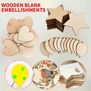 Wooden Blanks with Hole for Hanging Decorations Painting Keyring DIY Crafts - Picture 1 of 34