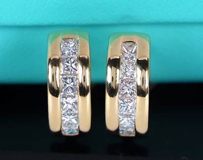 $12,000 Tiffany & Co 18K Yellow Gold 2.00ct Princess Cut Diamond Hoop Earrings - Image 1 of 4