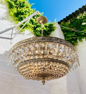 Large, Antique Tiered Bowl French Chandelier, Icicles, Rock Crystal, Silver - Picture 1 of 15