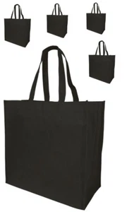 5 Jumbo Size Grocery Tote Shopping Bag Black Reusable Eco Friendly Large Bags - Picture 1 of 2