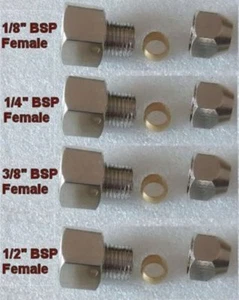 Tubo de compresión de 1/4"" OD a 3/8"" BSP BSPP accesorio de latón de tubería hembra - Imagen 1 de 1