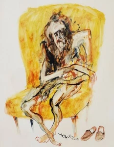 Old Man On Chair painting signed 2005 Robert Roubin Original Art - Picture 1 of 12