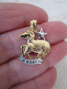 Rare Michael Anthony 14K Gold ARIES Zodiac Pendant Two Color Gold NIB - Picture 1 of 10
