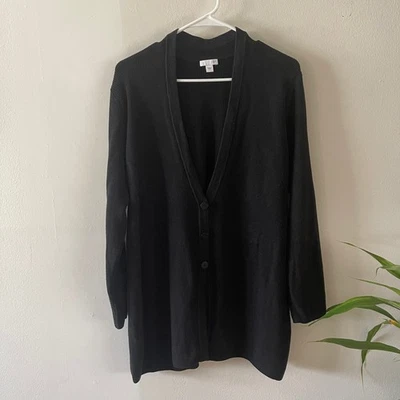 Cárdigan suéter J. Jill cuello en V para mujer L negro mezcla de algodón tejido acanalado clásico Foto 1 de 4