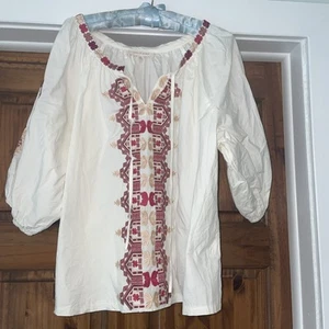 SOLITAIRE Womens Embroidered Top XL Cream Boho Chic Peasant Southwest - Picture 1 of 10