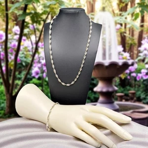 "Collar de espiga retorcida de plata de ley 925 vintage de 18"" pulsera de 7"" Italia" - Imagen 1 de 13