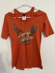 Harley Davidson Damen Gr. XS Orange Bluse Route 30 Upper Sandusky, Ohio - Bild 1 von 6