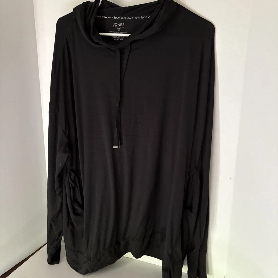 Jones New York Women’s Black Lightweight Hoodie Size 1XL Long Sleeve Pullover - Image 1 of 4