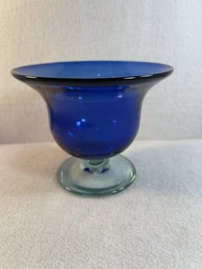 Small Handblown Cobalt Blue Glass Compote Bowl/ Candle Holder - Picture 1 of 7