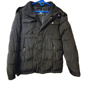 Athletech Men’s Puffer Jacket Hooded Snap And Zipper Front Black Size Medium.  - Picture 1 of 15