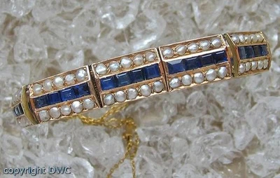 Armband mit Perle Safir in 14 Kt 585 Gold mit Saphir Safire antik 16 cm top - Bild 1 von 4