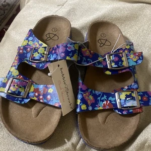 Bobbie Brooks Flower Multi Color Double Strap Pantoletten Sandalen Mädchen L Größe (2-3) - Bild 1 von 4