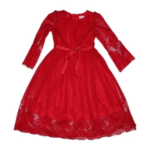 Niñas Rojo Encaje Noche Ocasión Fiesta Vestido Edad 5-6 Años Manga Larga Forrado - Imagen 1 de 15