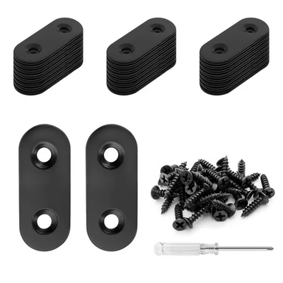 20 juegos de soporte recto de placa plana de acero inoxidable negro de 1,5 pulgadas con tornillos Foto 1 de 4