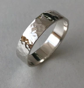 Hammered Solid 925 Sterling Silver Band 6mm Wide Wedding Band Size 11 GW 4.7 - Picture 1 of 5