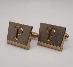 Juego de Gemelos Para Hombre Hickok Mediados de Siglo Diseño Tono Dorado "P" Monograma Joyería Para Hombre - Imagen 1 de 6