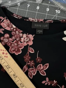 J Jill Wearever Dress Size M Black / Pink Floral Shift Full-Length Boho Garden - Picture 1 of 12