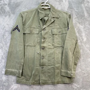 Vintage HBT Jacket WW2 1940s 13 Star Buttons US Army Shirt Herringbone twill 36R - Picture 1 of 19