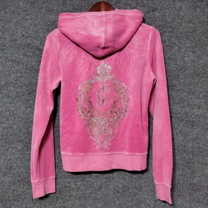 Juicy Couture Big Bling Velours Hoodie mit durchgehendem Reißverschluss Damen Junior Large pink Y2K - Bild 1 von 11