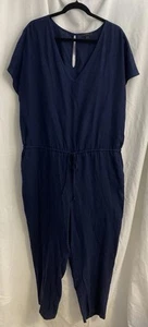 J.Crew Linen Blend V-Neck Relaxed Jumpsuit Playsuit Preppy Navy Blue size XL. B4 - Picture 1 of 11