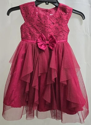 Vestido de lentejuelas brillantes de tul borgoña con lazos talla 4T para niñas Jona Michelle Foto 1 de 4