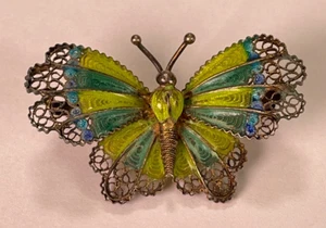 Broche mariposa vintage de plata de ley 925 con esmalte colorido - Imagen 1 de 6