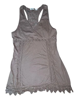 Blusa Top MONORENO 100 % Algodón Sin Mangas Inserciones Crochet Espalda Corredora Talla M Foto 1 de 4