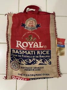 EMPTY Royal Basmati Rice Bag Burlap Jute Sack Craft Carrying Tote Zipper Handles - Picture 1 of 7
