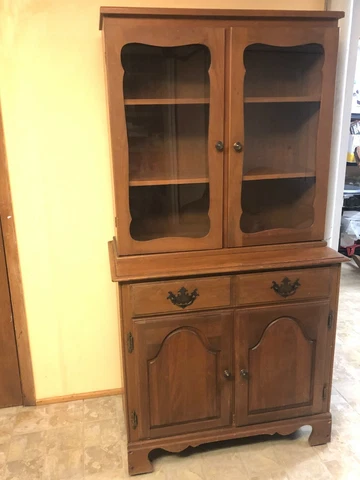Vintage Shelburn Colonial Maple Buffet Cabinet w Display Hutch Cupboard Cover