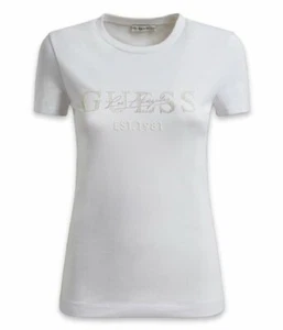 Guess Jeans Womens Donna Enara Logo T shirt White Pink W1BI02-J1311 - Picture 1 of 1