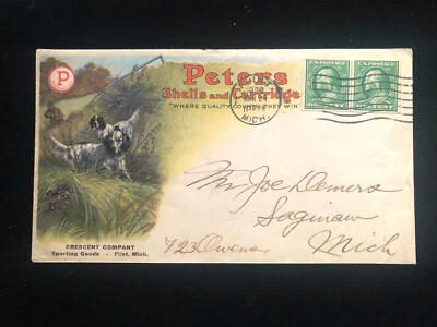 MI FLINT 1923 CVR 1¢ FRANKLIN LINE PR MULTICOLOR PETERS AMMO ILLUS HUNTER, DOGS - Image 1 of 2