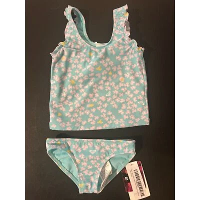 Nuevo con etiquetas Conjunto Tankini Roxy Niños Pequeños Talla 2 Traje de Baño Azul Claro con Flores Foto 1 de 4