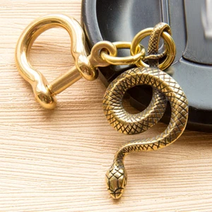 Brass Snake Key Chains Gold Keychain Key Ring Pendant Fob Charms Accessories DIY - Picture 1 of 13