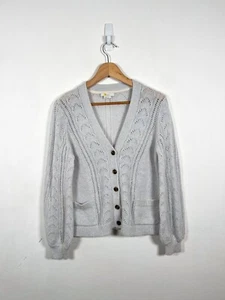 Boden Cardigan Womens Small Grey Blue Pointelle Knit Wool Mohair Blend Pockets - Picture 1 of 9