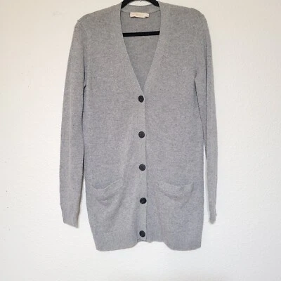 Cárdigan para mujer Tory Burch gris cuello en V suéter botones dorados bolsillos talla S Foto 1 de 4
