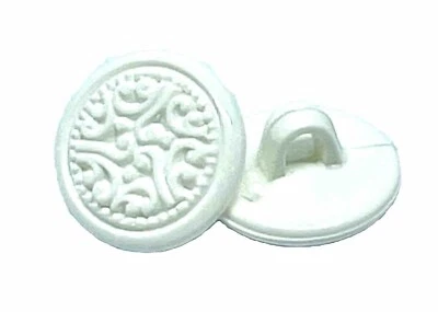 11mm X 10pc Calligraphic Ivory Plastic Round Shank Vintage Sleeve Dress Button - Image 1 of 4