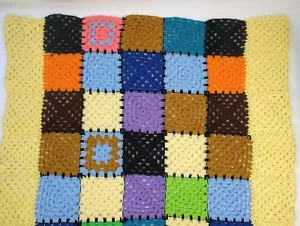 Vintage Granny Crochet Throw Colorful Squares Hand Knit Lap Blanket 44 x 44 inch - Picture 1 of 8