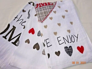 3 x 100% Cotton Tea Towels Modern Design My Kitchen in Biscuit, Grey & Red. - Picture 1 of 8