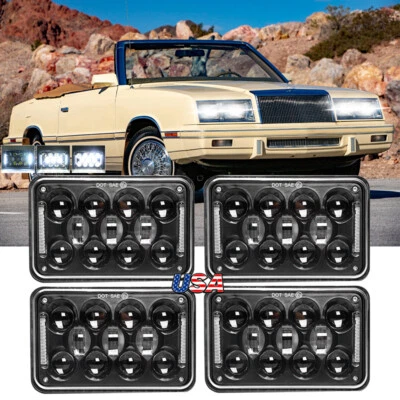 4pc BLACK 4X6 LED HEADLIGHTS for NEW YORKER 1980-1993 LeBaron 1977-1992 - Image 1 of 4