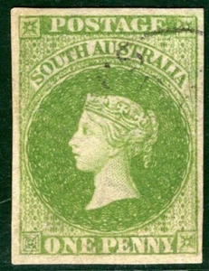 SOUTH AUSTRALIA QV Stamp SG.6 1d Yellow-Green (1858) Used GEM Cat £700+ GBLUE133 - Picture 1 of 6
