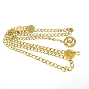 CHANEL CC Logo Coin Medallion Charm Chain Belt Gold GHW Accessory 95RK252 - Picture 1 of 7