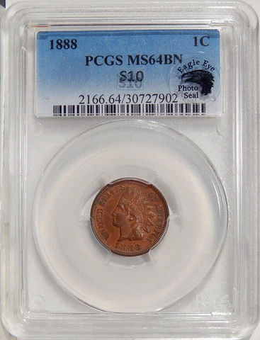 1888 1c PCGS MS 64 BN EAGLE EYE PHOTO SEAL S-10 ~ INDIAN CENT VARIETY Cover