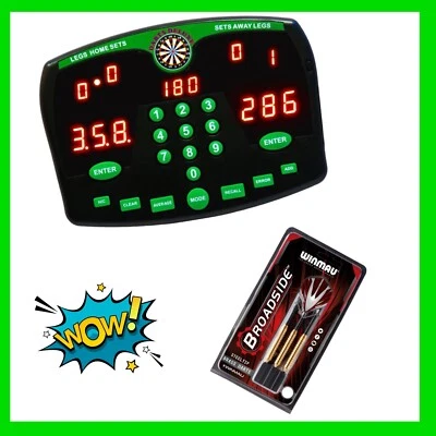 Dart Scorer Scorer Darts Deluxe Scoreboard Electronic with Winmau Broadside Dart - Image 1 of 4